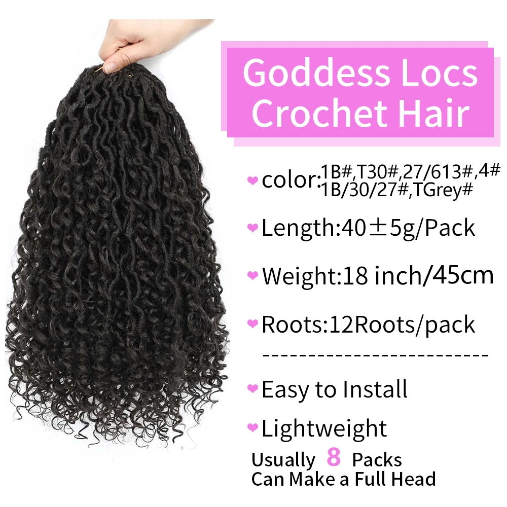 شعر كروشيه Goddess Faux Locs للنساء، شعر كروشيه طويل Goddess Locs، نمط بوهو صناعي، شعر نهري بأطراف مجعدة