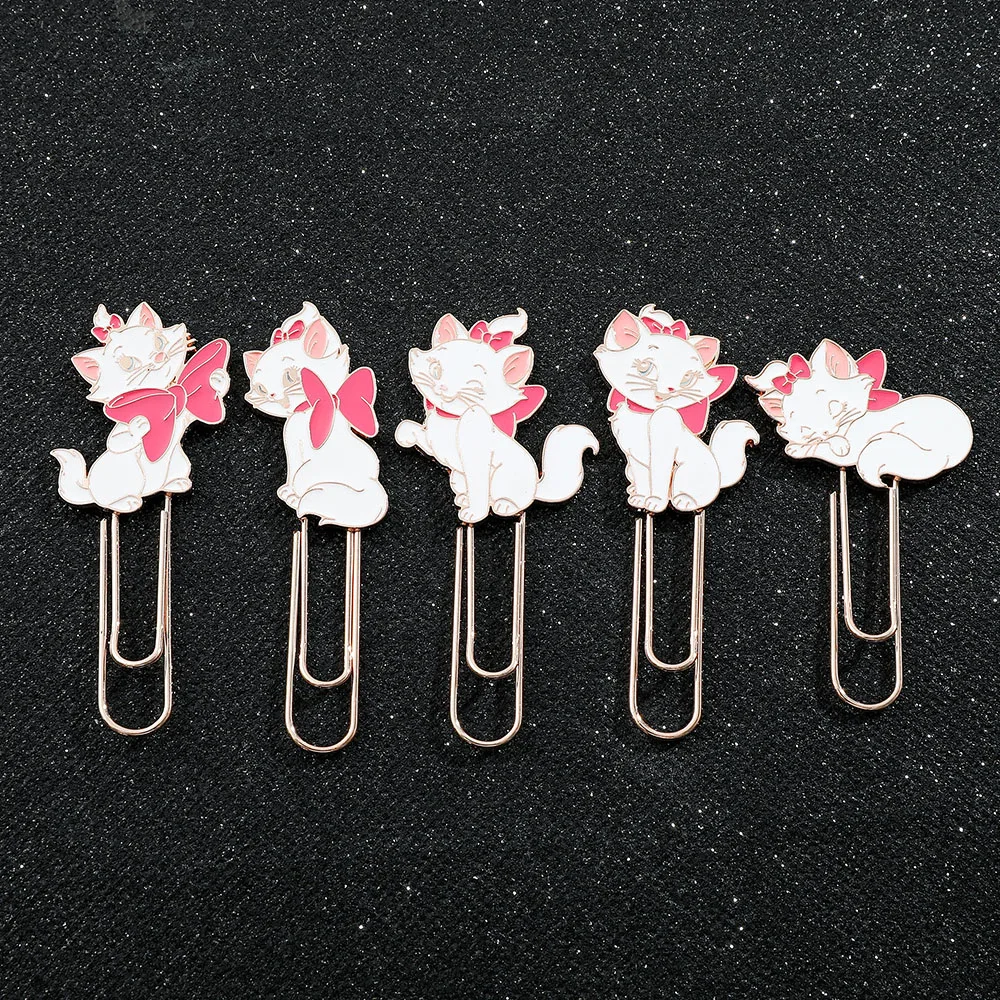 New Disney Marie Cat Creative Paper Page Clip Cute Pink Bowknot Kitten Metal Enamel Paperclips for Fans Bookmark Gifts