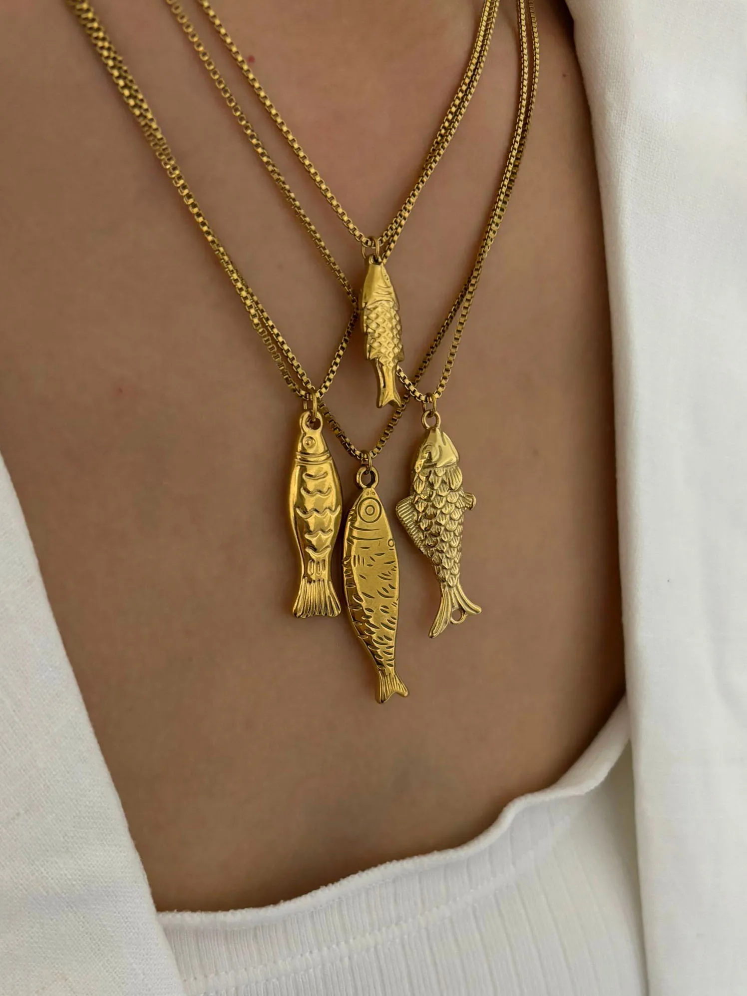 GHIDBK Trendy 4 Designs Stainless Steel Gold Plated Small Fish Pendant Necklaces for Women Waterproof Beach Party Jewelry Summer image 3