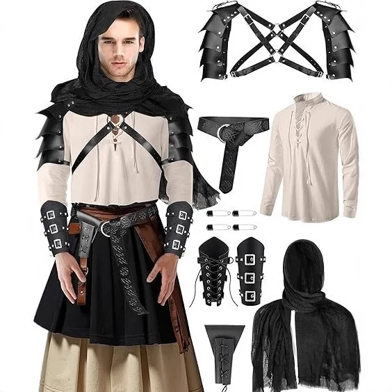 

2025 Halloween Men's Renaissance Costume Set - Medieval Pirate Shirt with Ankle Banded Pants, Historical Cosplay Outfit