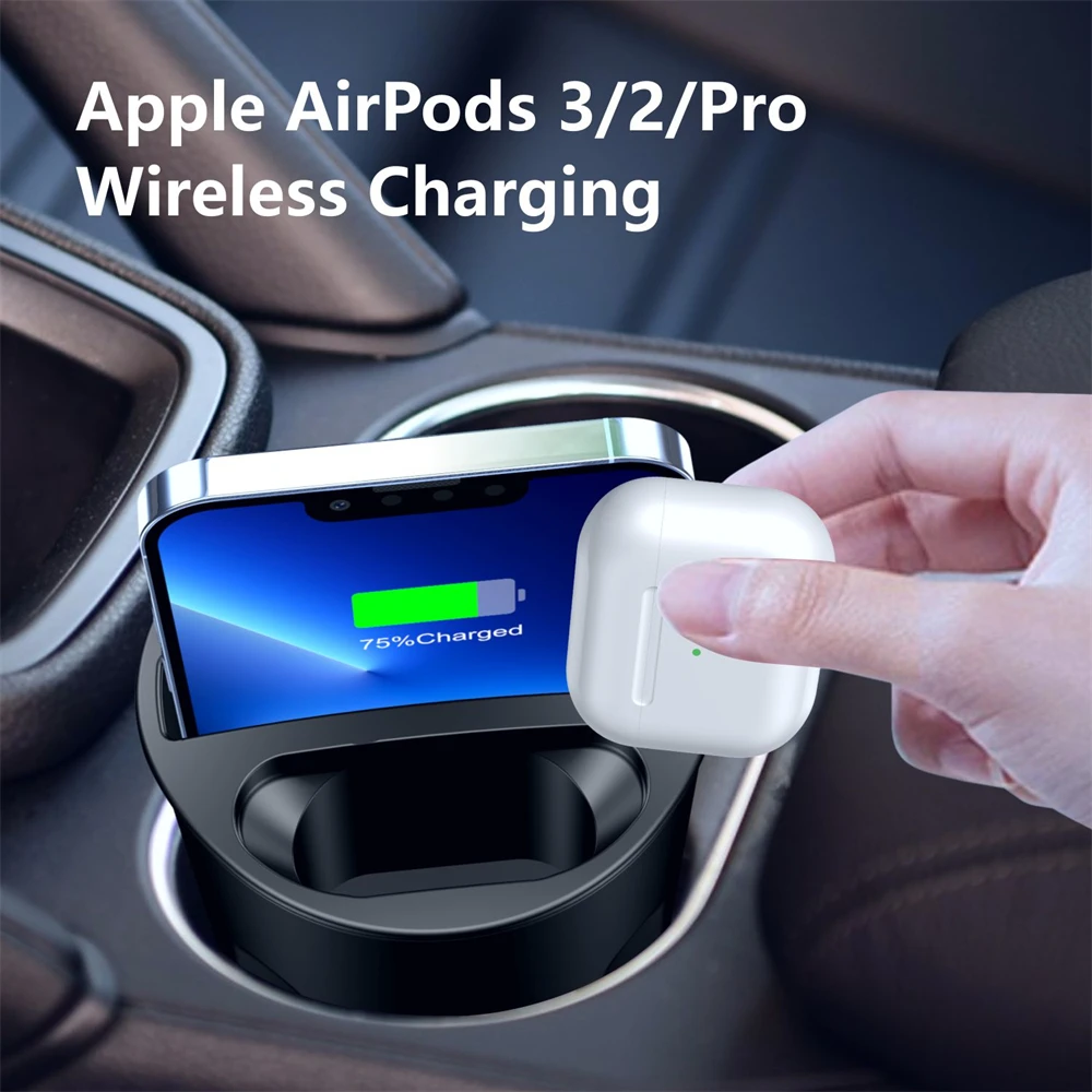 15W 4 IN 1 Car Wireless Charging Cup Two USB Output Ports Car Fast Charging Adapter For Samsung IPhone Car Charger Holder