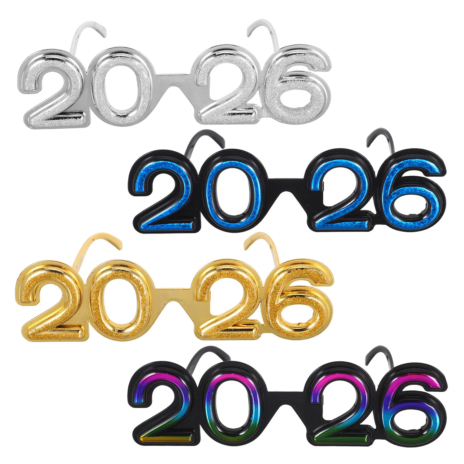 4 szt. Okulary imprezowe 2026 z brokatem, nowatorskie rekwizyty do fotobudki na Sylwestra, akcesoria uroczystościowe na festiwale 2026