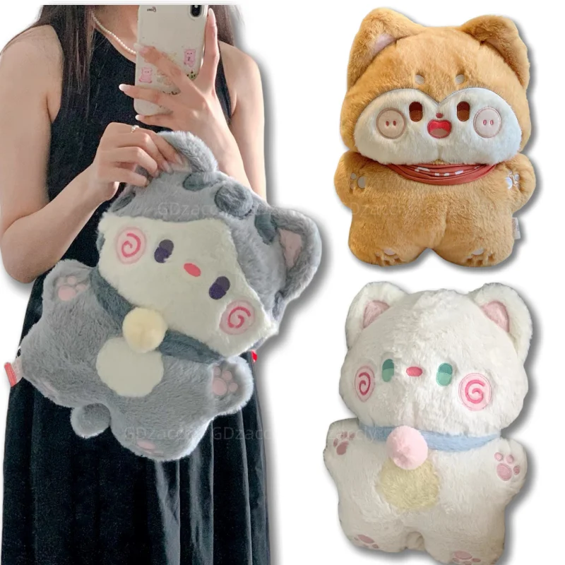 

40cm Kawaii Cartoon Grey Cat Plush Cuddly Toy Soft Stuffed Animal White Kitten Doll Huggable Pillow for Baby Children Gift