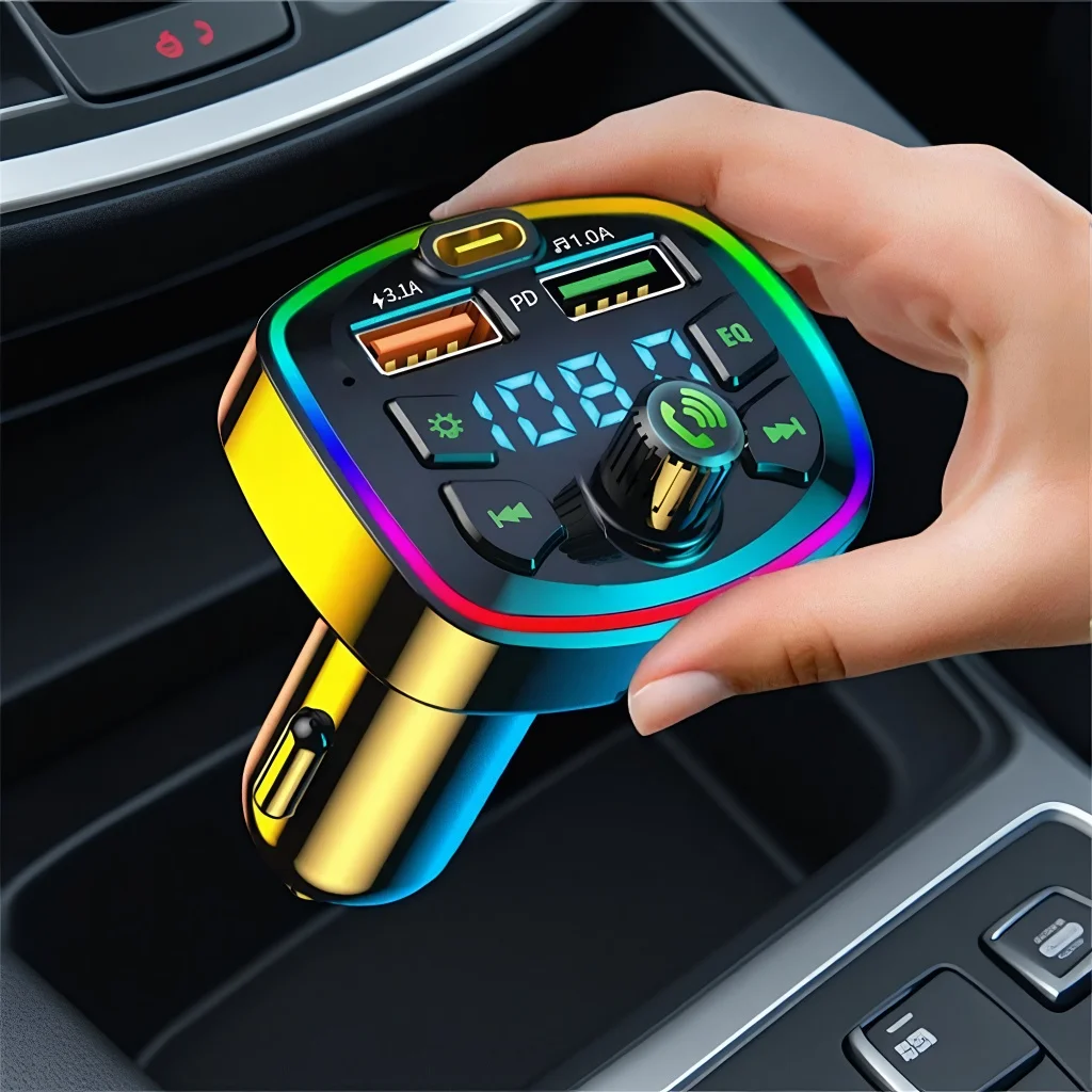 

Умный автомобильный FM-передатчик с дисплеем напряжения, Bluetooth 5.0, громкой связью и быстрой зарядкой, мультимедийный плеер для безопасного вождения