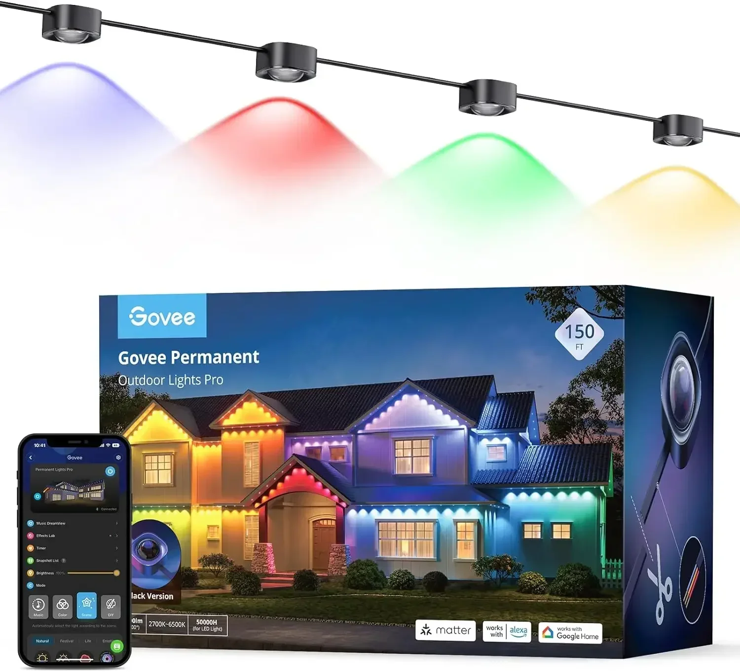 Govee Permanent Outdoor Lights Pro, 150ft with 90 RGBIC LED Lights for Daily and Accent Lighting, 75 Scene Modes for Halloween