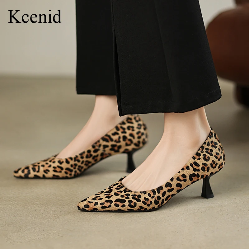 

Kcenid 2025 New High Quality Women Pumps Shoes Elegant 5.5CM High Heels Spring Summer Leopard Pointed Casual Shoes Woman Size 47