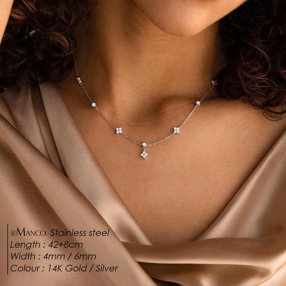 EMANCO  Stainless Steel Zircon Flower Charms Necklaces for Women Elegant Luxury Gold Plated Chain Necklace Choker Jewelry