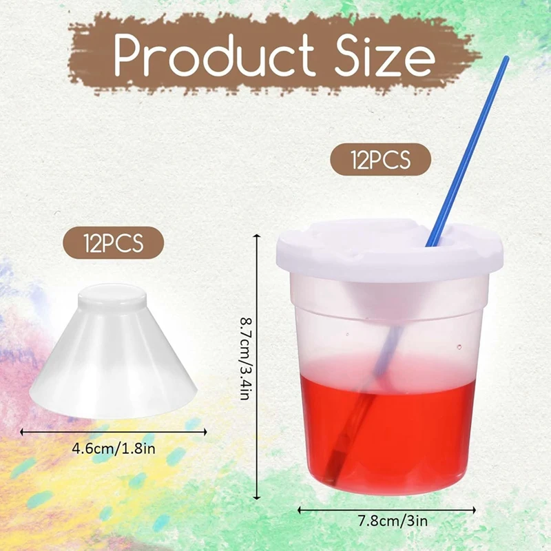 ABKJ-12 Packs Paint Cups With Lids For Kids No Spill Learning Color Cups Reusable Paint Containers With Lids For Young Artist