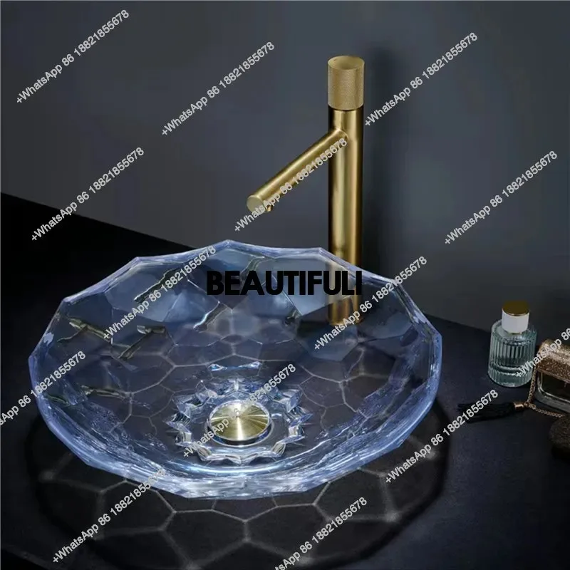 

R Nordic bathroom glass art basin crystal transparent tabletop basin wash basin