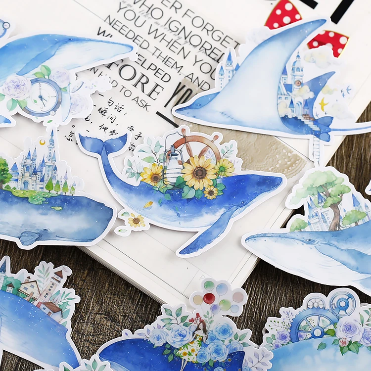 20PCS Whale Handbook Sticker Cute Art Small Fresh Handbook Decoration Small Paste Phone Case Material Cute Stationery