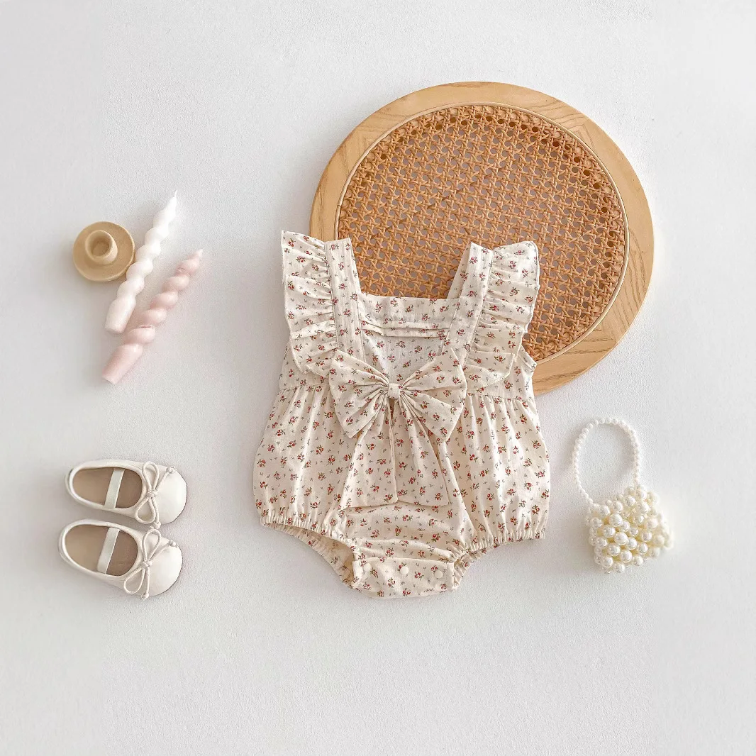 2025 Baby Summer Clothes Fart Clothes Summer Bow Onesie Baby Girl Hundred Days Princess Climbing Clothes