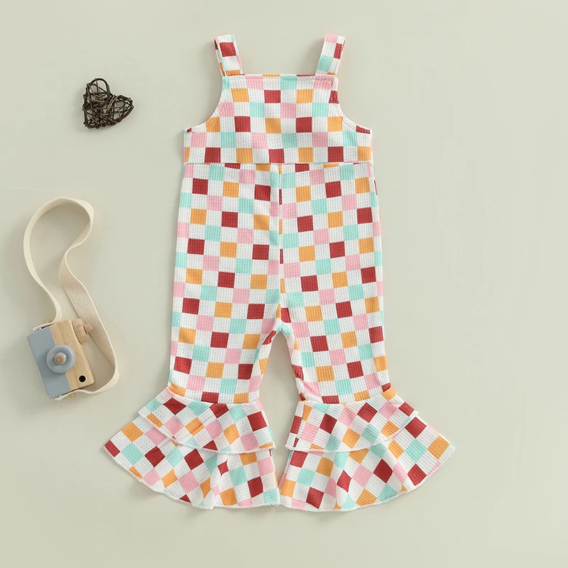 

Children s Girls Plaid Overall Jumpsuit Stylish Summer Flare Pants Outfit for Everyday Casual Wear