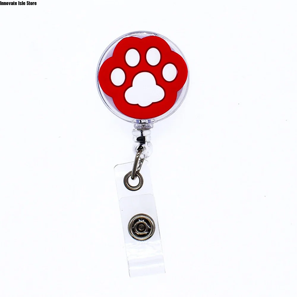 PVC Office Supplies Students Badge Holder Clip Nurse ID Card Holder Name Card Holder Retractable Badge Holder Cartoon Cat Paw