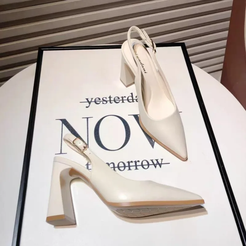 

2026 Early Spring New French Pointed Toe High Heels Women's Versatile Back Empty Block Heel Sandals