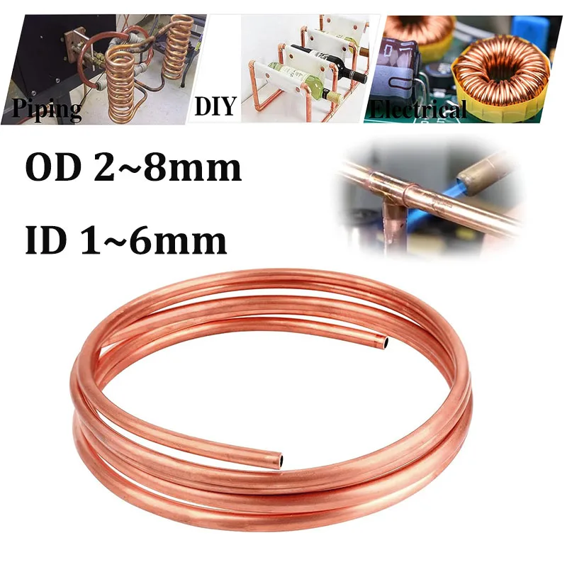 1M Soft Copper Tube Coil OD 2~12mm ID 1~10mm Pure Coppers Wire Pipe Airs Conditioner Cooling DIY Crafts