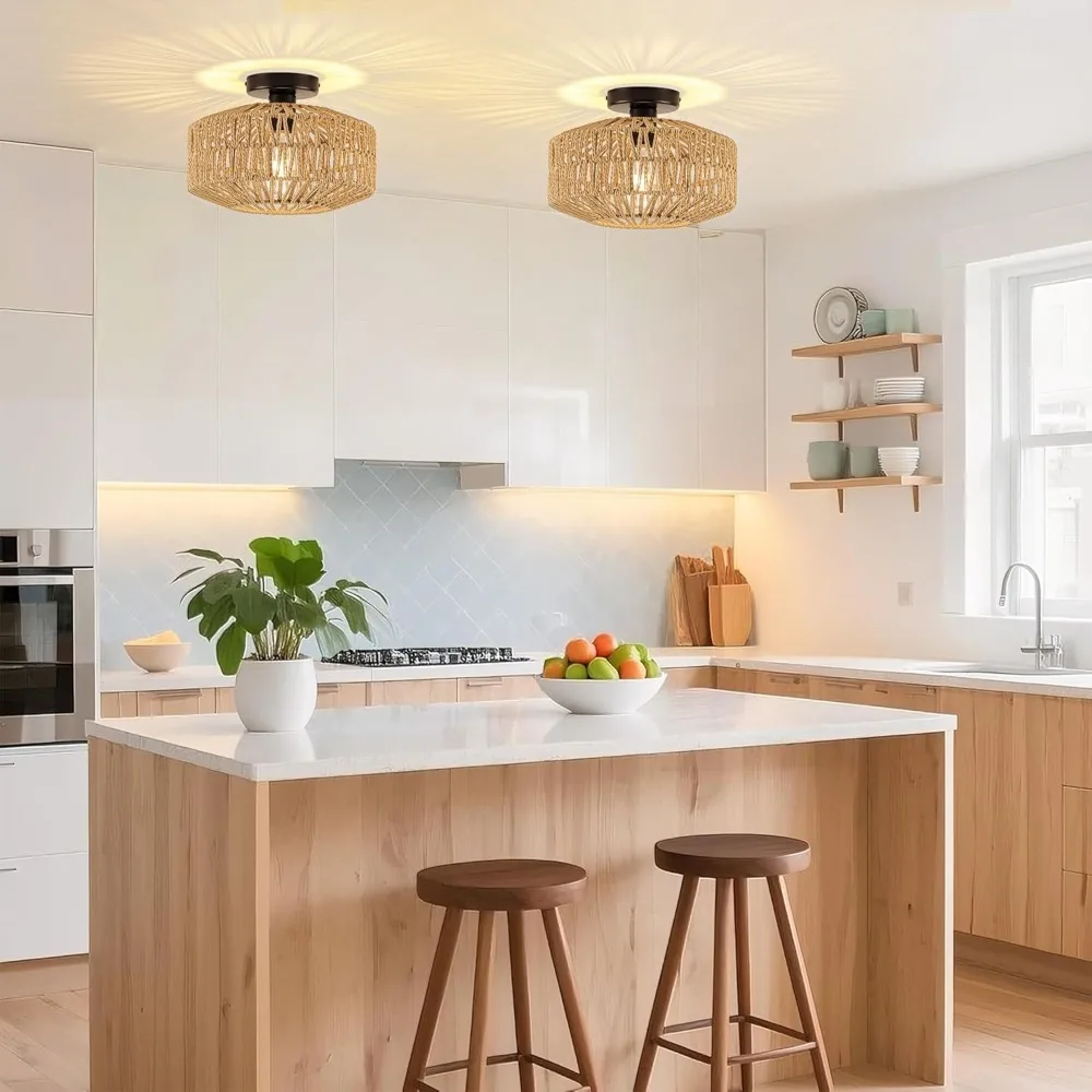 JOYINLED 30CM Rattan-Deckenleuchte Handgewebte Boho-Deckenlampe Kronleuchter für Landhaus, Flur, Schlafzimmer, Küche