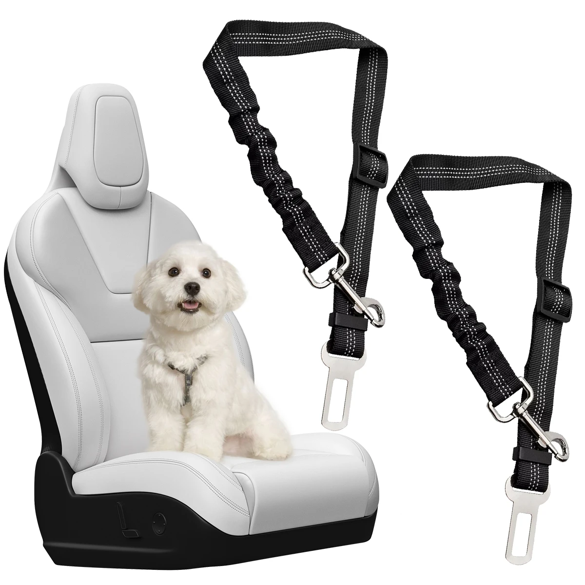 

2Pcs Adjustable Dog Car Seat Belt Harness for Dogs Nylon Reflective Cushioning Elasticity Car Travel Dog Accessories