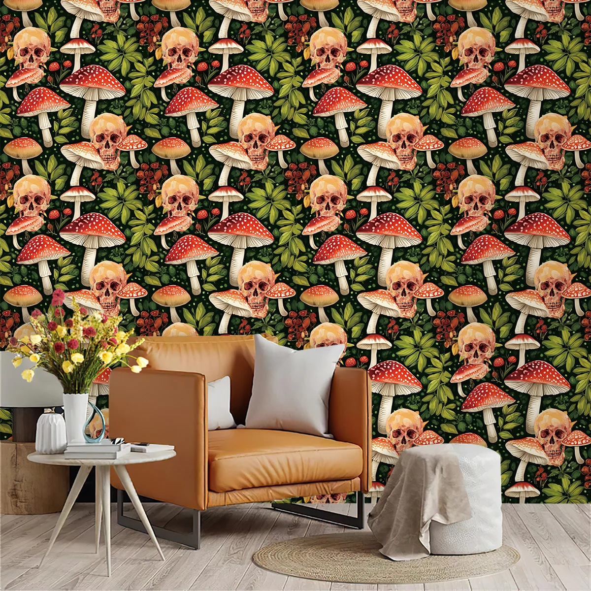 لفة ورق جدران قابلة للتقشير واللصق على شكل جمجمة السكر/الفطر/الفراشة/ورق ذاتي اللصق مقاوم للماء للحمام في غرفة النوم #5