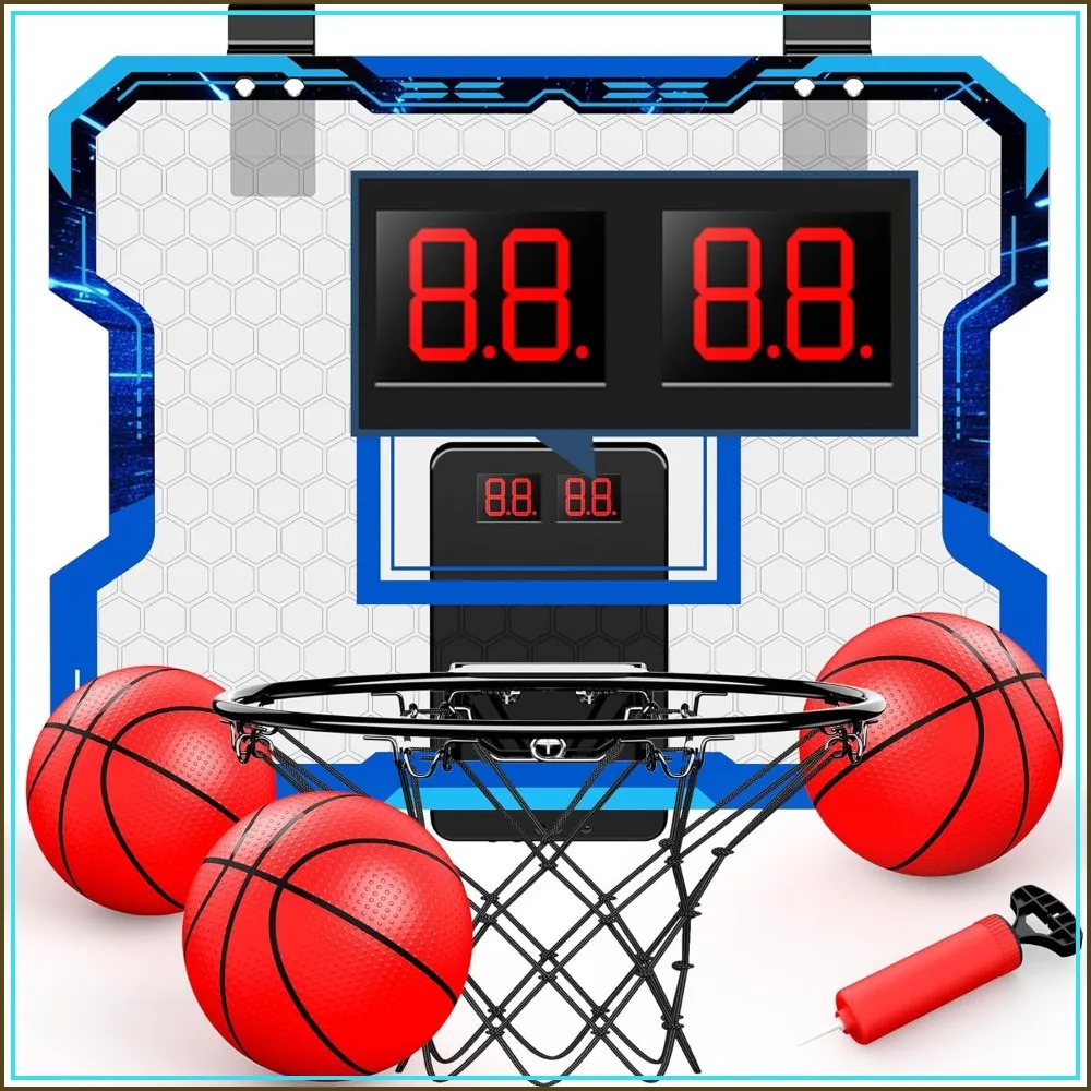 

Indoor Basketball Hoop Over Door with Scoreboard, 3 Balls, Inflator, Breakaway Rim - Fun Sports Toy for Ages 6-12