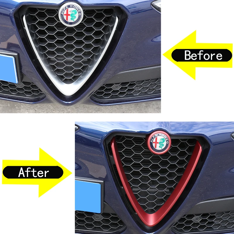 Carbon Fiber Style For Alfa Romeo Stelvio 2017-2020 Accessories Car Front Grilles V Frame Decoration Trim Sticker Logo Cover