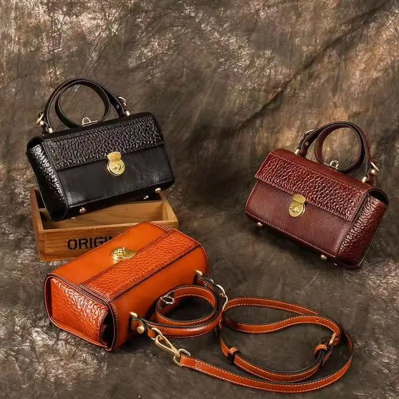 

Genuine Leather Women's Bag 2021 Classic Vegetable Tanned Full-Grain Leather Leather One-Shoulder Crossbody Bag Vintage Upscale