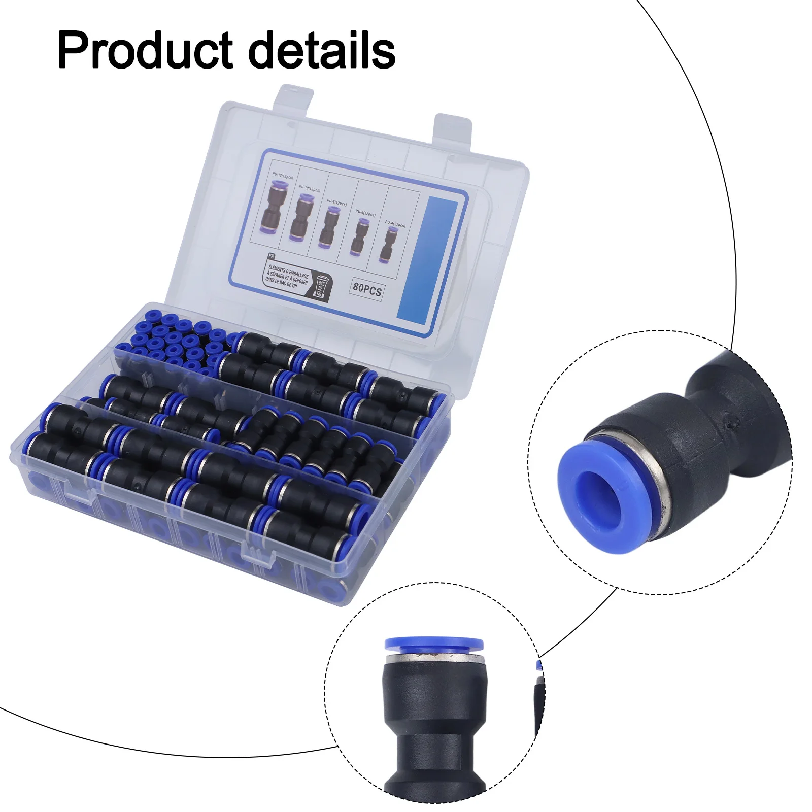 

Straight Push Connector Assortment of 80 Pieces Perfectly Suited for Various Pipe Dimensions in Plumbing Projects