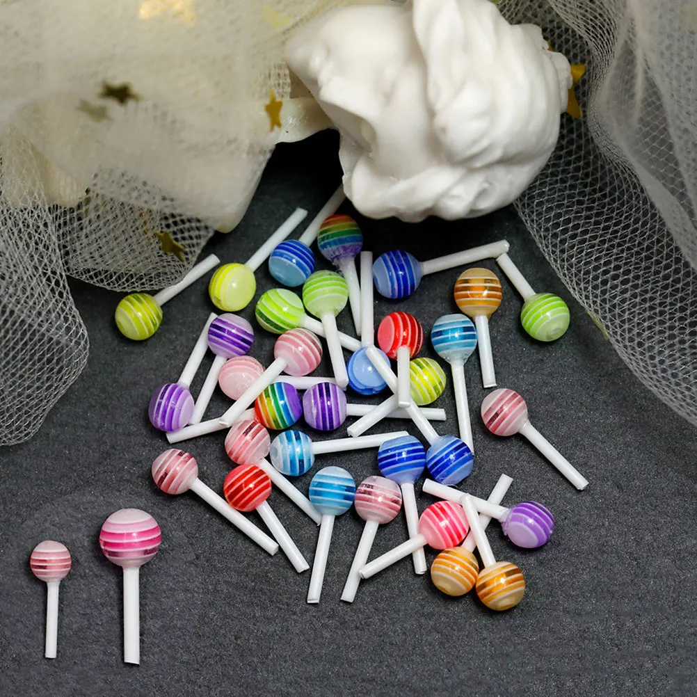 100 pezzi di lecca-lecca accessori per nail art parti di nastro ciondoli decorazione per unghie con fiocco lecca-lecca decorazioni in resina decorazioni
