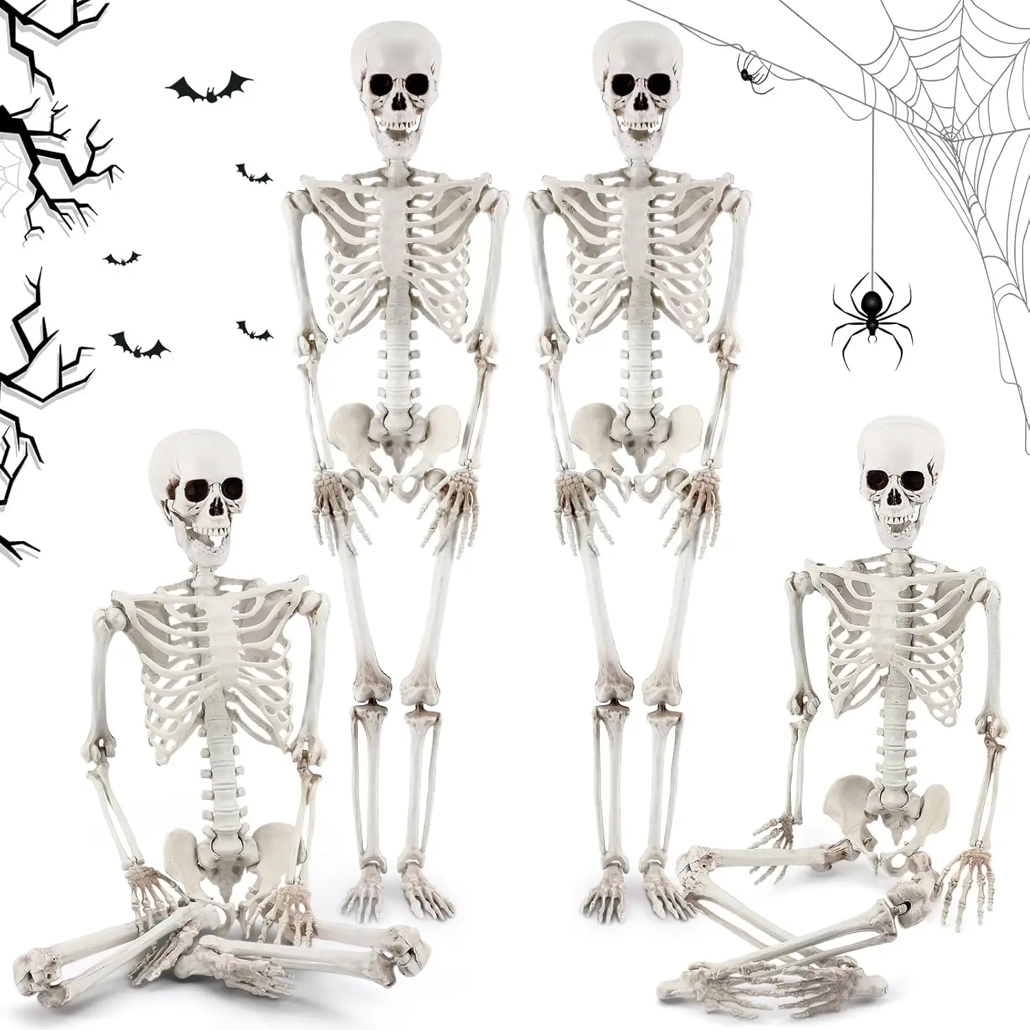 4 Pack 5 ft Halloween Skeleton Full Body Life Size Poseable Skeleton Large Plastic Skeleton