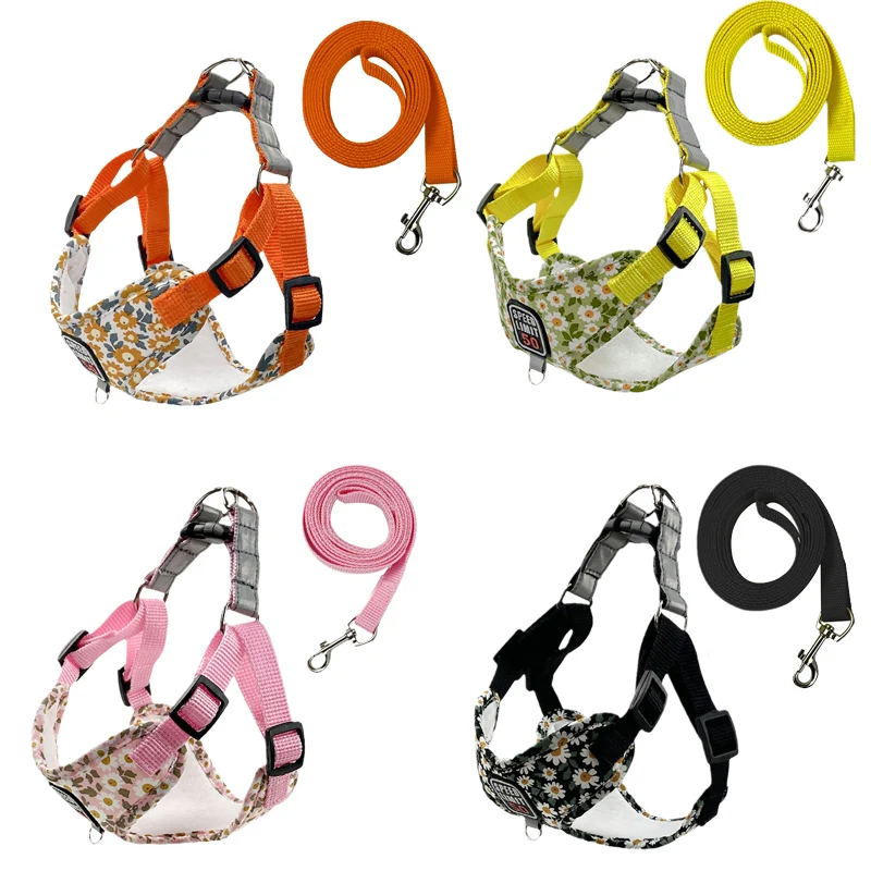 X-shaped Cat Puppy Harness and Leash Set for Small Dogs Cats Flower Print Pet Harnesses Kitten Accessories arnes gato