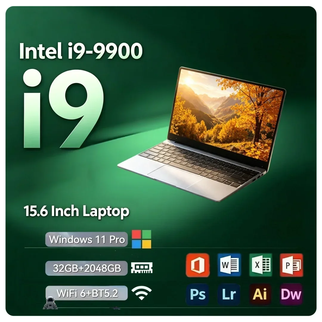 15.6 Inch Multifunctional Ultra Slim Laptop Intel i9-9900 16/32GB RAM 1TB/2TB Big SSD Portable Windows11