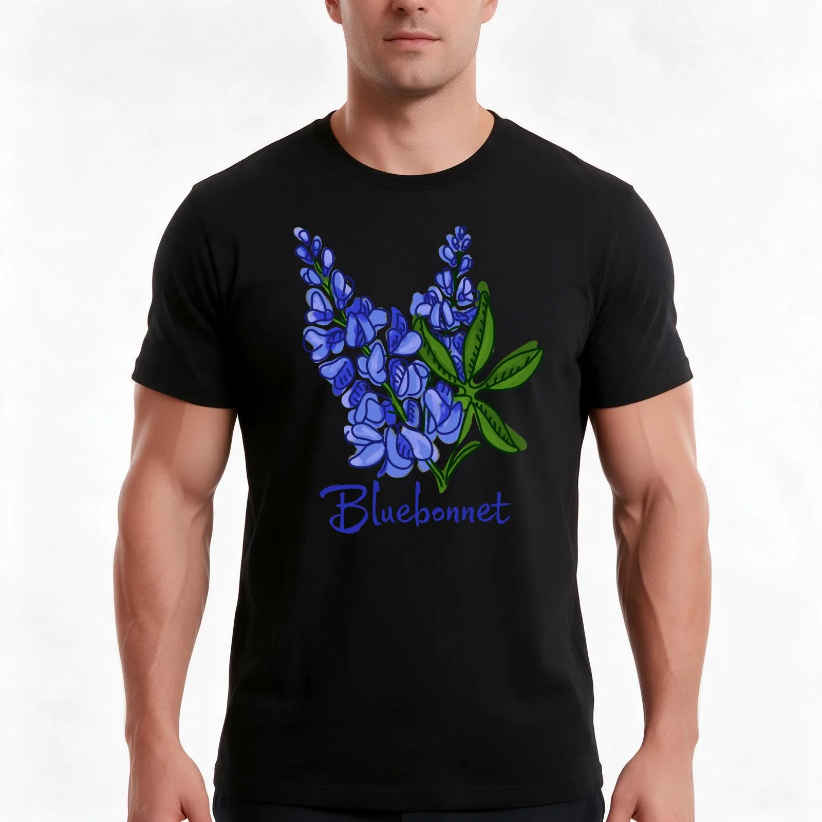 Bluebonnet T-Shirt, Summer Casual Cotton Tee, Oversized Streetwear Tops, Vintage Graphic Print, Loose Fit Short Sleeve