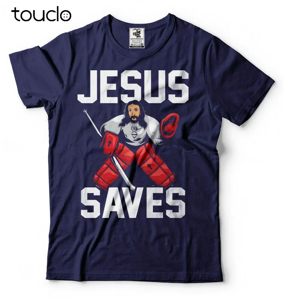 Jesus Saves Ice Hockey T-Shirt Mens Sports Shirt Jesus Christ Christian Shirt unisex