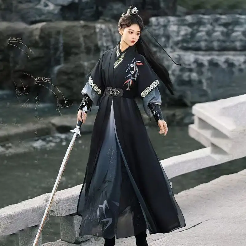 

Chinese WUXIA Hanfu Men Women Traditional Song Dynasty Embroidery Beizi Skirt Halloween Swordsman Cosplay Clothing Martial Suit