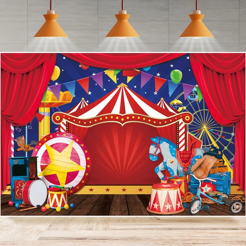 Carnival Circus Theme Photography Backdrop For Boy Girl Kids Red Tent Carousel Birthday Baby Shower Party Decoration Background