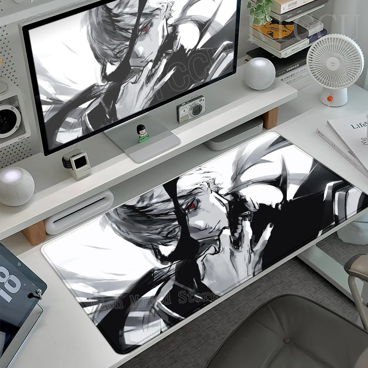 

Black White Anime Desk Mat Tokyo Ghoul Mousepad Kaneki Ken Computer Gamer Non-slip Mouse Pad HD XXL PC Keyboard Desk Pad Playpad