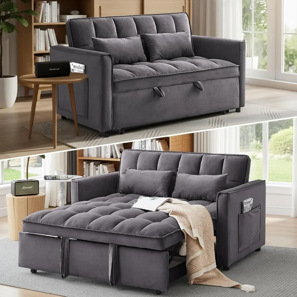 

3 in 1 Convertible Sleeper Sofa Bed, Pull Out Couch for Living Room with Side Pocket, Loveseat Sleeper with Adjustable