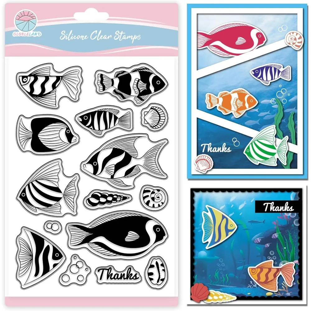 الصيف المحيط كلوونفيش واضح Stamps لسكرابوكينغ قوقعة محارة سيليكون Stamps الحيوان الأسماك ختم شفاف لصنع البطاقة #1
