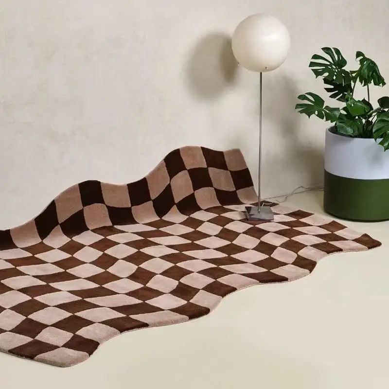 Modern Style Bedroom Decor Bedside Soft Carpet Thicken Trendy Art Floor Mat Classic Vintage Plaid Rugs Home Irregular Plush Rug
