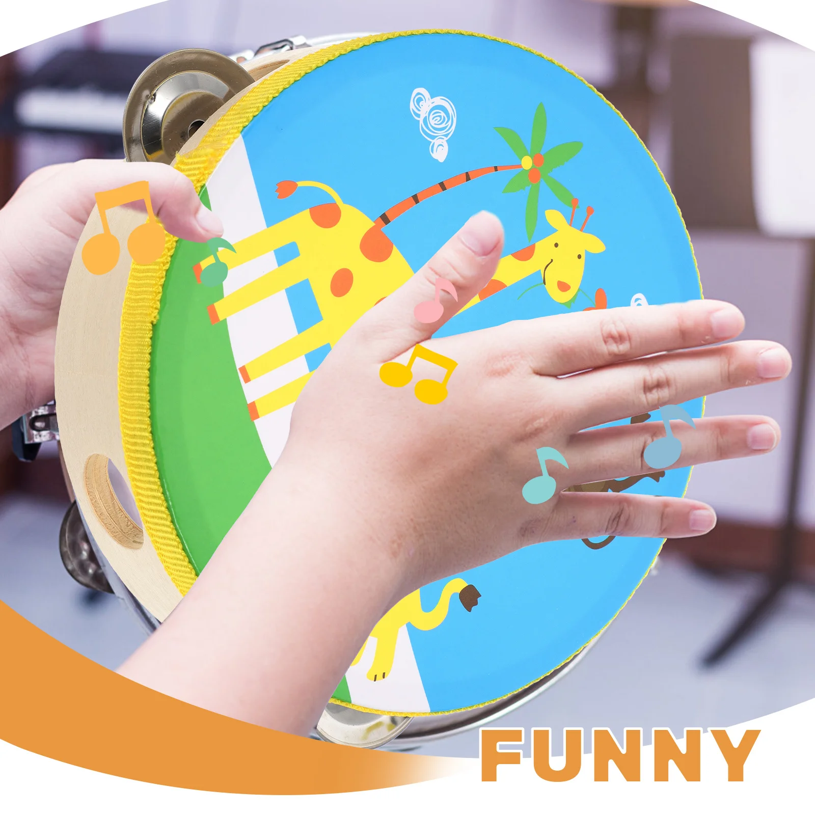 

2pcs Kids Tambourine Set Cloth Stainless Steel Bell Cute Animal Design Hand Drum For Toddlers Educational Musical