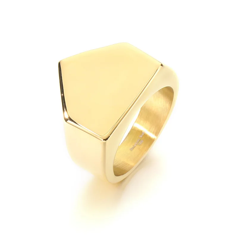 Simple and individual pyramid-shaped smooth stainless steel men's ring