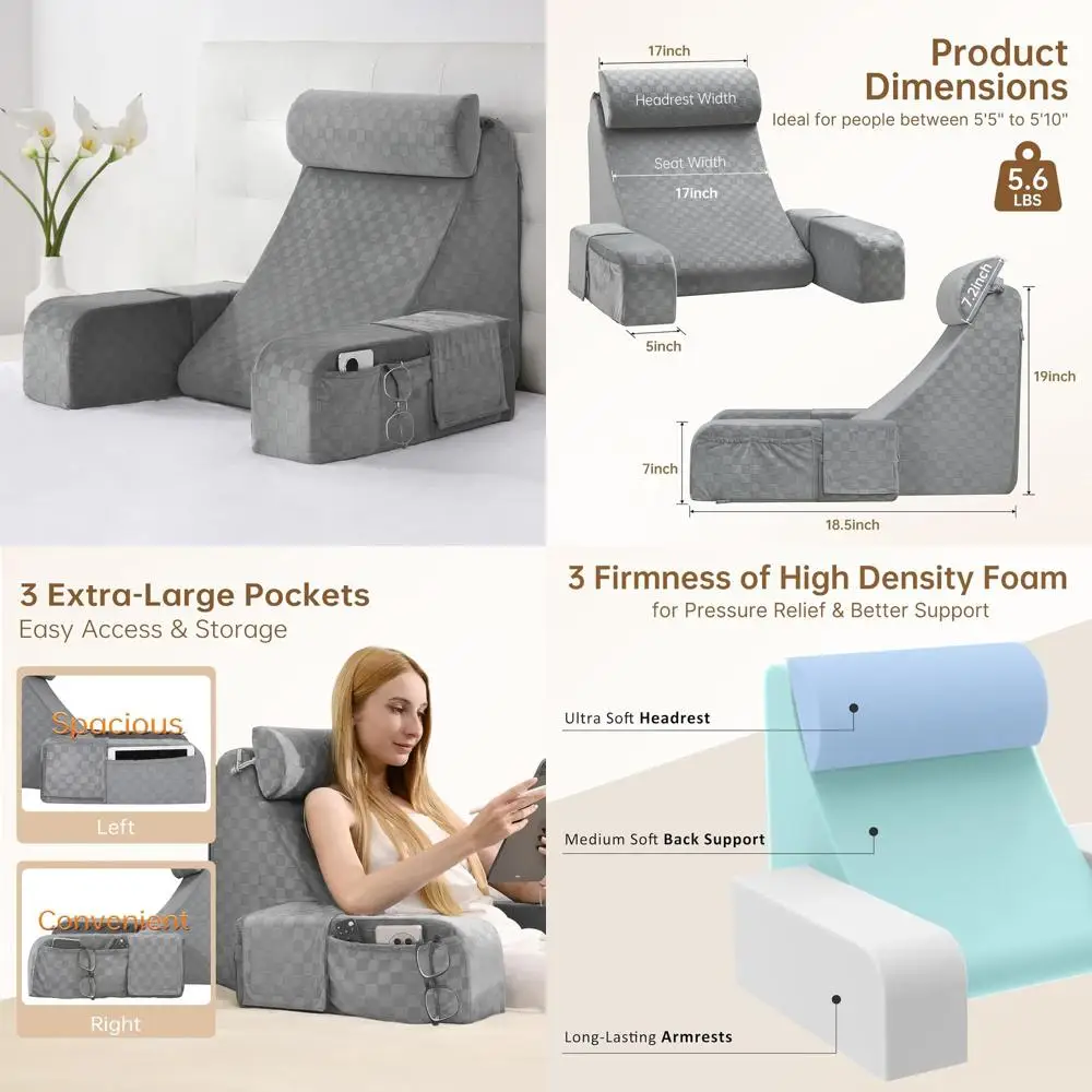 

Эргономик 45 ° Клиновая подушка с боковыми карманами XL для сидения в кровати, идеально подходит для работы, игр, телевизора, отдыха и восстановления, 19 шт.