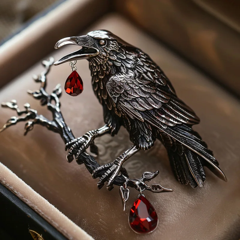 

Mysterious Crow Chest Pin - Black Gold Tone Zirconia Bird Brooch, Vintage Gothic Accessory for Men Women Lovers Punk Style