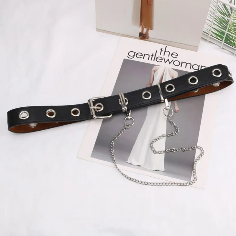 New Self-Made Circular Ring Shaped Chain Punk Belt Korean Version Fashionable Women's Narrow Shopping Travel Needle Buckle Belt