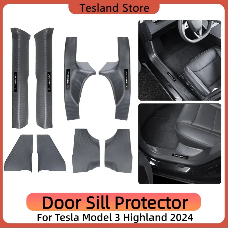 Door Sill Protector For Tesla Model 3 Highland 2024 4/8PCS Front Rear Door Sill Guard Pedal Kick Protection Strip Styling Covers