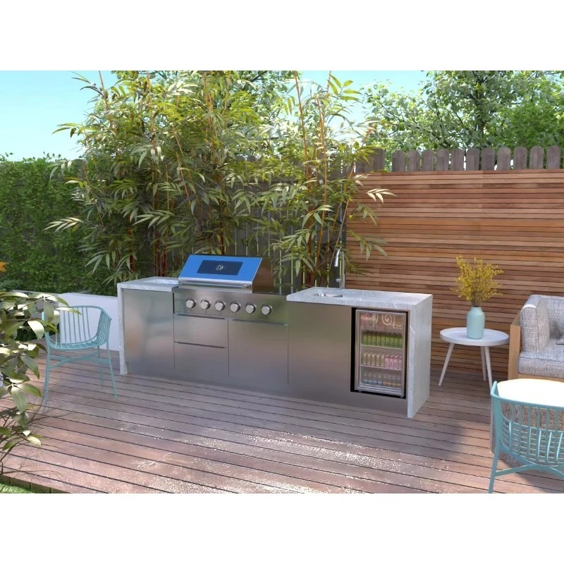 2024 Dorene Mobile da cucina moderno per barbecue da cucina all'aperto con rubinetto scorrevole per cassetto con cerniera per lavello per giardino e cortile