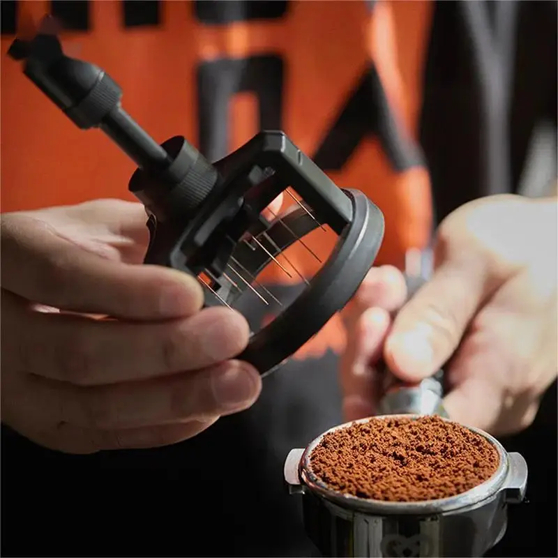 Adjustable Even Coffee Stirring Distribution Tools Rotatable Espresso Hand Tampers for Barista 51/54/58mm black