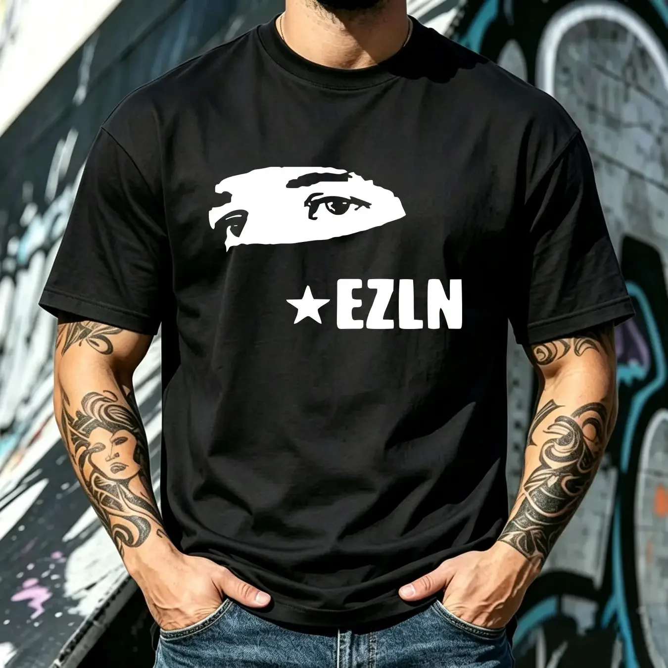 washed T Shirt EZLN Zapatista Star Face Guerilla Freedom Fighter long or short sleeves vintage Washed streetwear homme Slightly