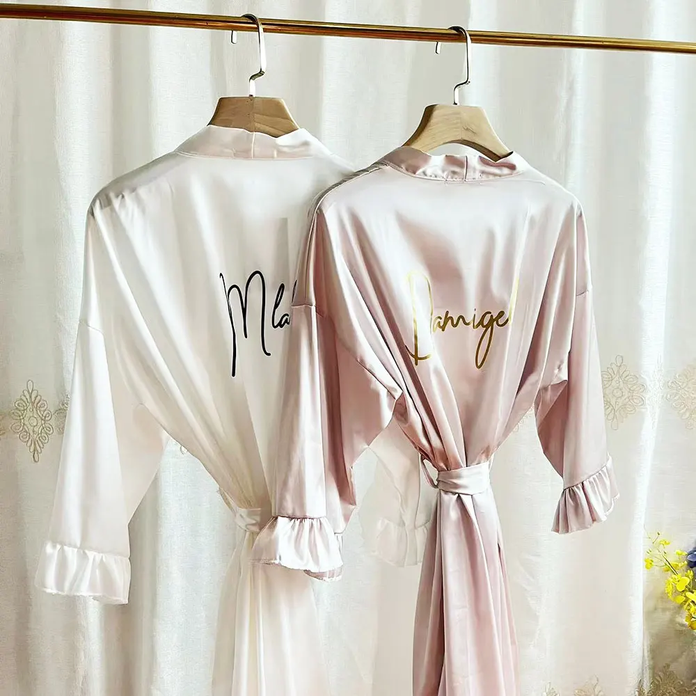 Personalized Bridesmaid Robes with a Ruffled Bridal Shower Dressing Gown Unique Wedding Day Robe For Bride Custom Ruffle Kimonos