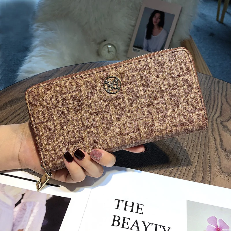 Original Design Genuine Leather Long Wallets Fashion Letter Print Women Clutch Bags High Capacity Cowhide Purse For Mobile Phone