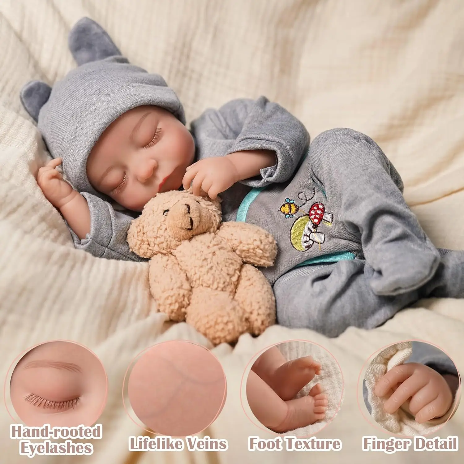 BABESIDE Reborn Baby Dolls, 15 Inch Realistic Newborn Baby Doll Boy, Real Life Baby Dolls Soft Body Poseable Sleeping Baby Doll